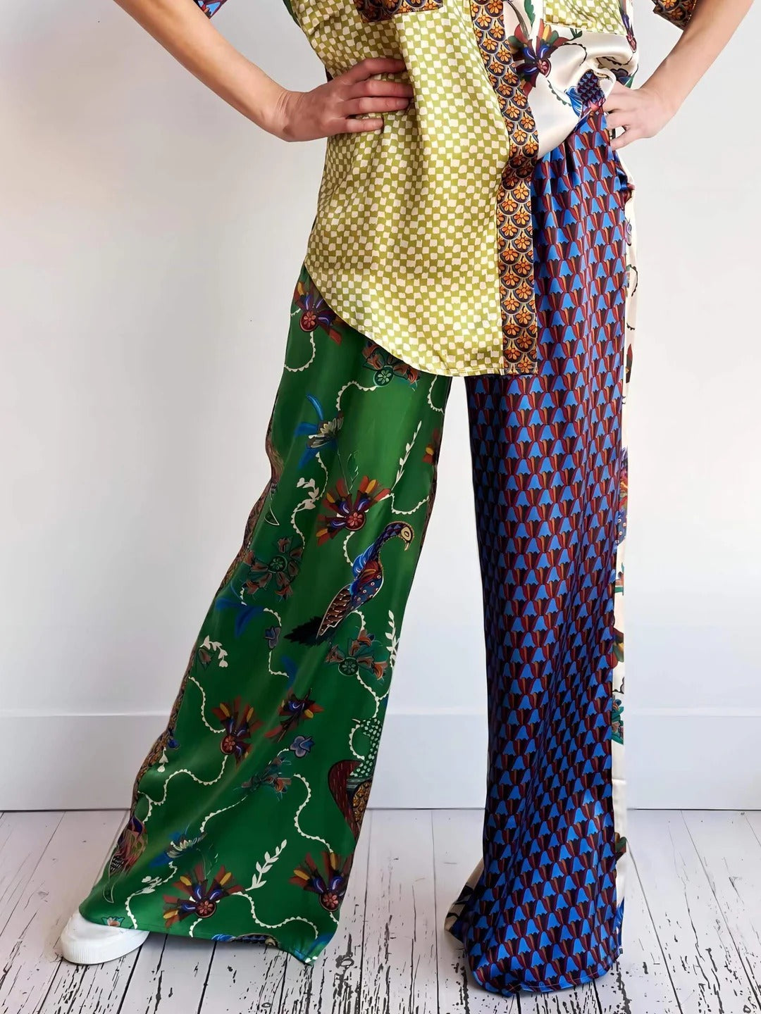 Women’s Luxe Mixed Print Wide-Leg Pants Set