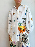Abstract Print Button-Up Blouse
