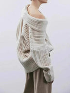 Off-Shoulder Ribbed Knit Sweater