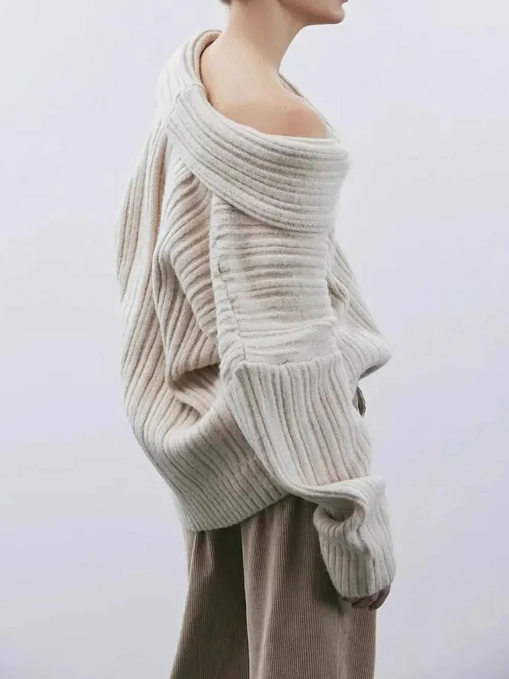 Off-Shoulder Ribbed Knit Sweater