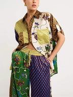 Women’s Luxe Mixed Print Wide-Leg Pants Set