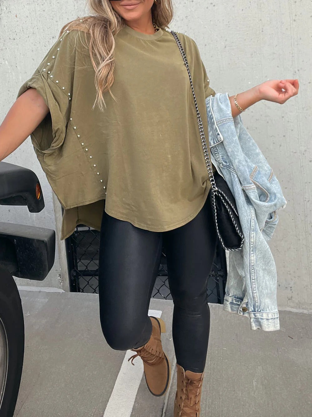 Studded Oversized Casual Tee