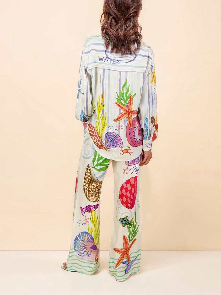 Women’s Coastal Art Wide-Leg Pants Set