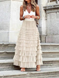 Champagne Ruffle Maxi Skirt