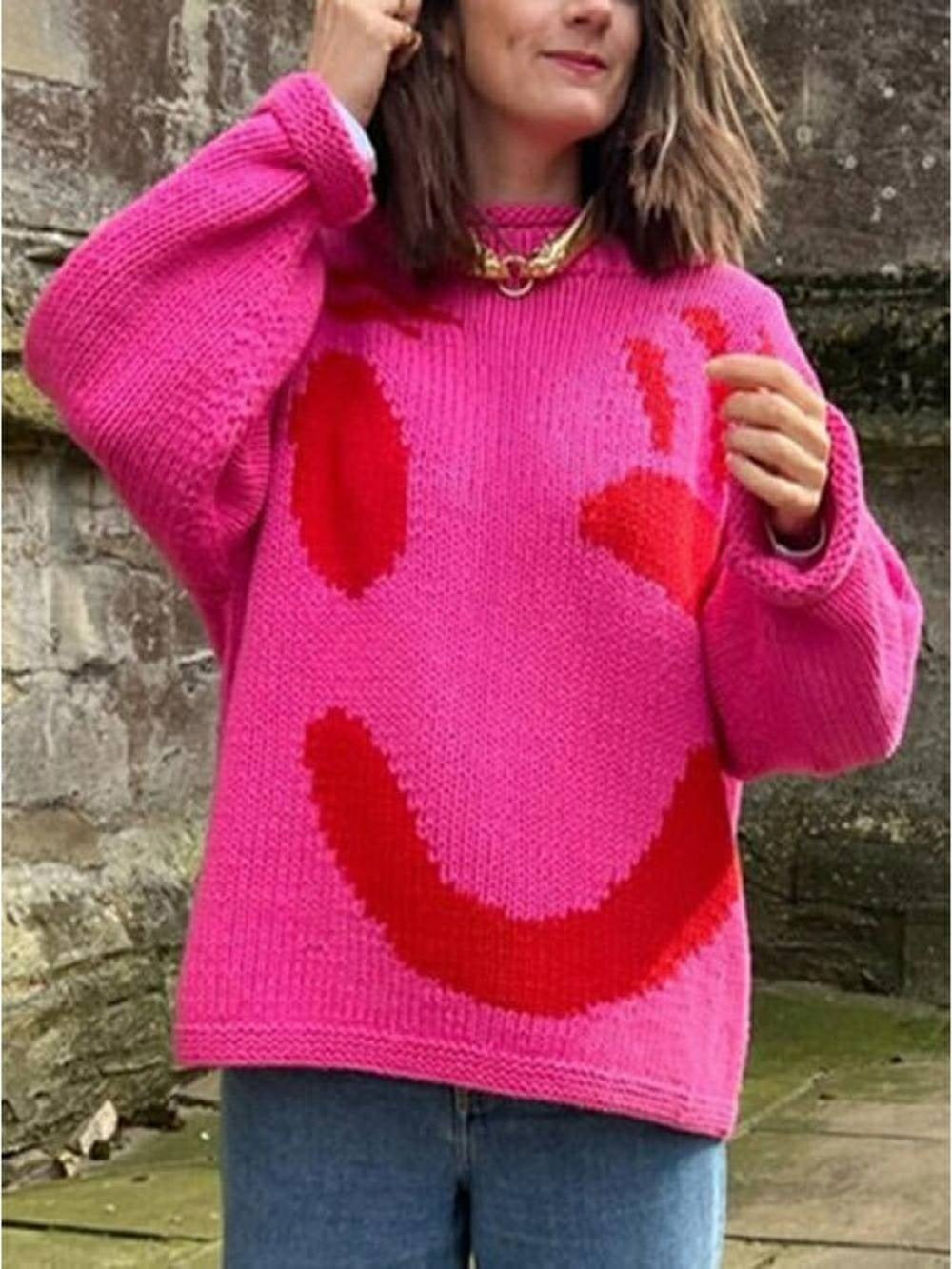 Smiley Face Oversized Knit Sweater
