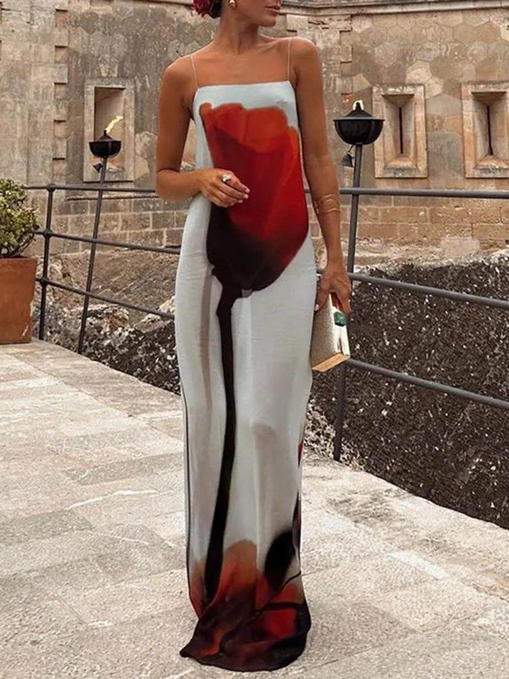 Crimson Flow Maxi Dress