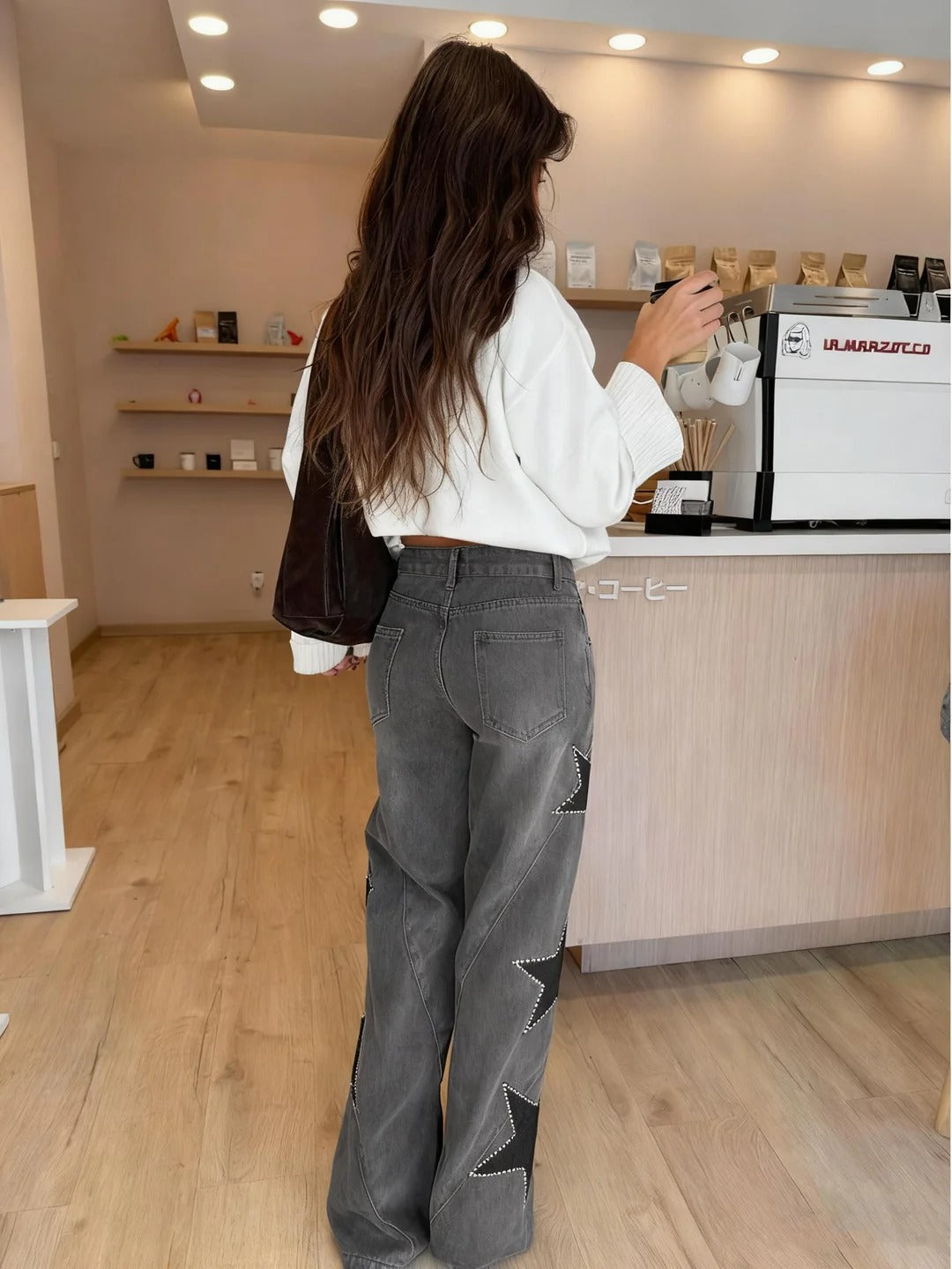 Women’s Star Detail Wide-Leg Jeans