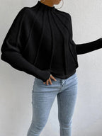 Ribbed High Neck Knit Sweater