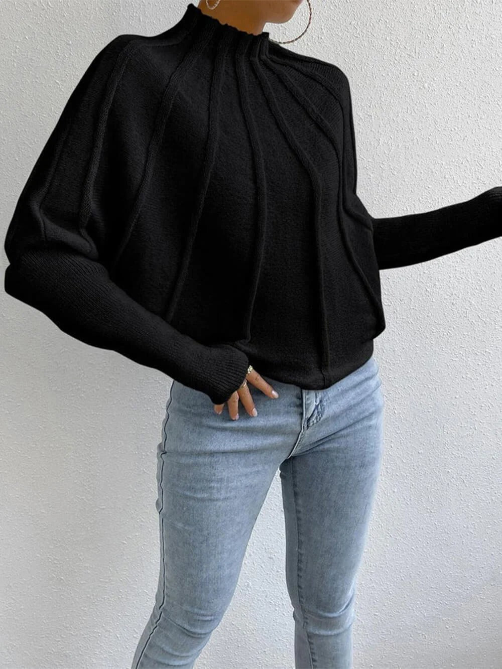 Ribbed High Neck Knit Sweater