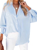 Blue Striped Oversized Shirt Blouse