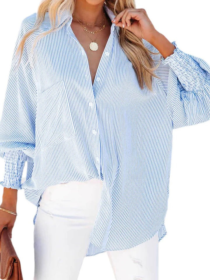 Blue Striped Oversized Shirt Blouse