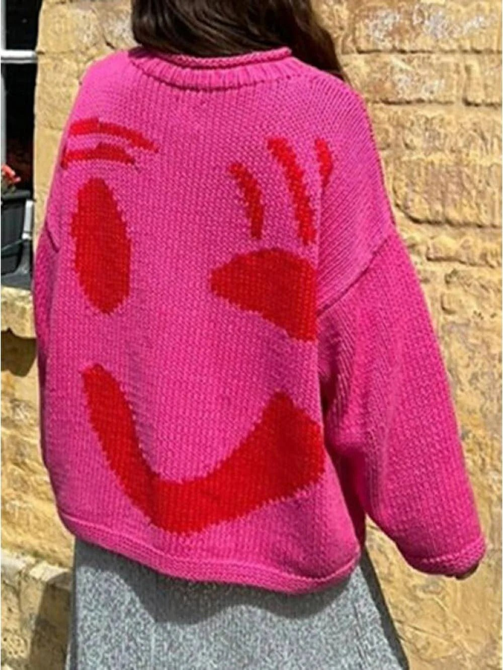 Smiley Face Oversized Knit Sweater