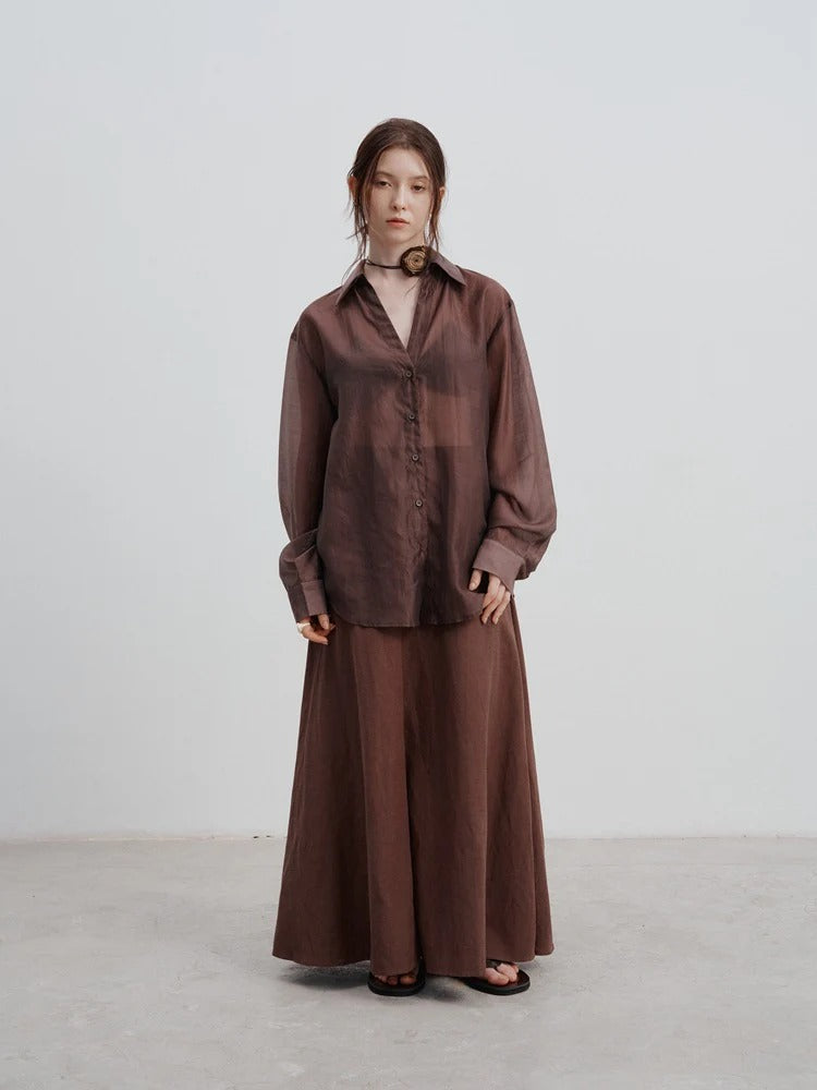 Minimal Satin Button-Up Blouse