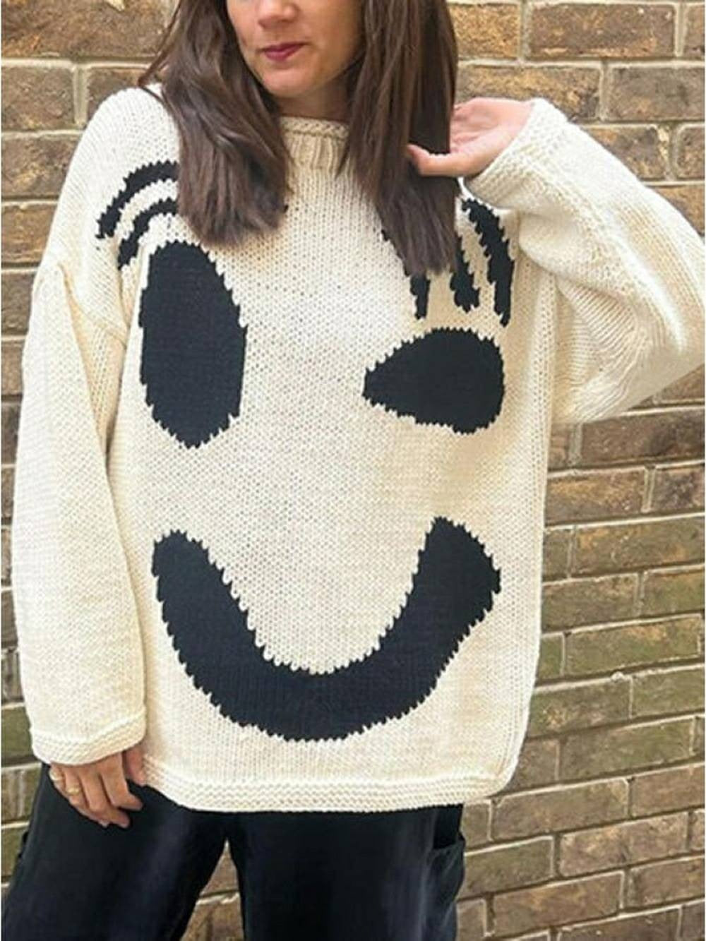 Smiley Face Oversized Knit Sweater
