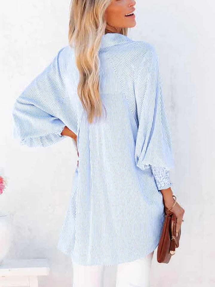 Blue Striped Oversized Shirt Blouse