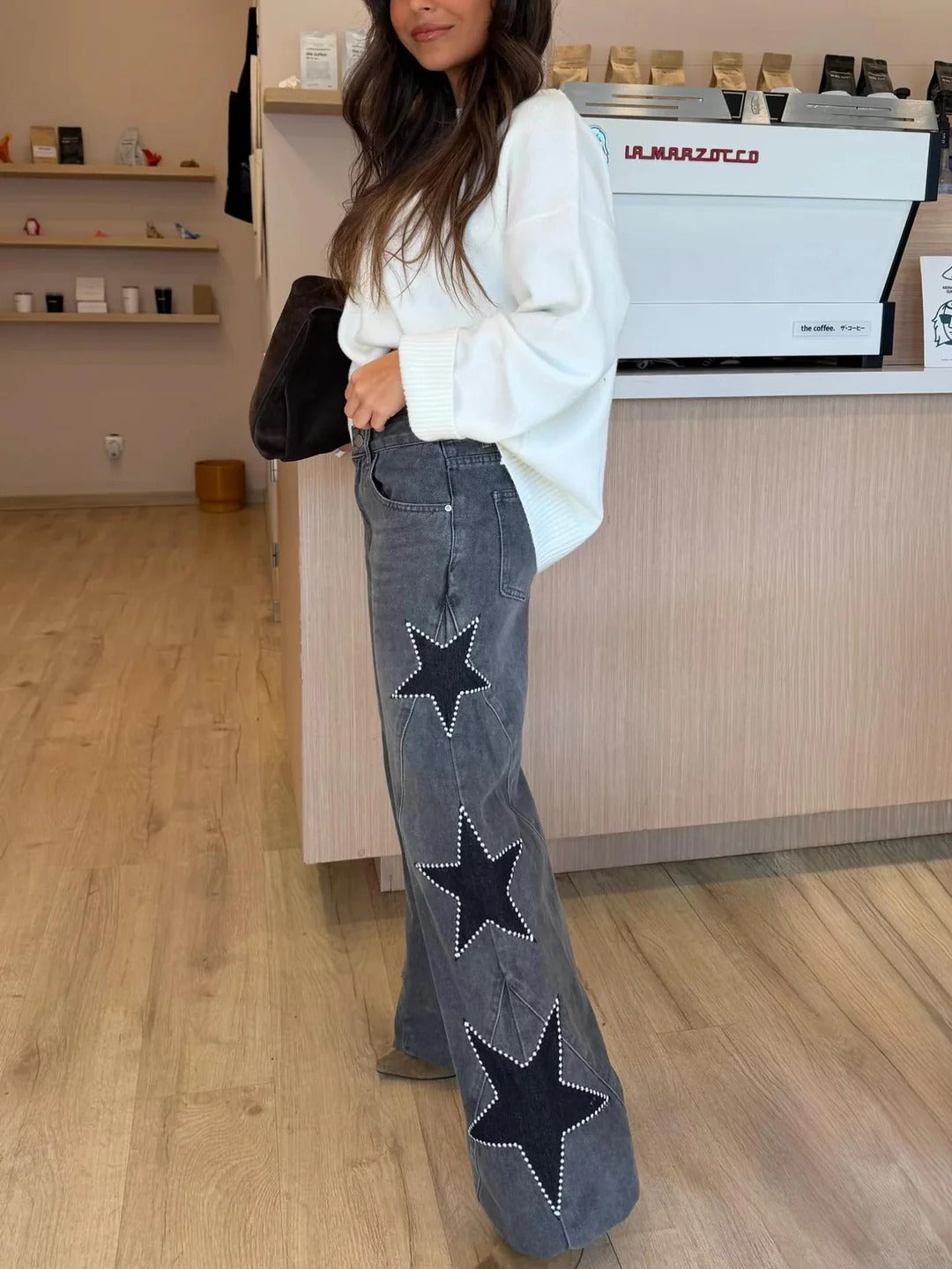 Women’s Star Detail Wide-Leg Jeans