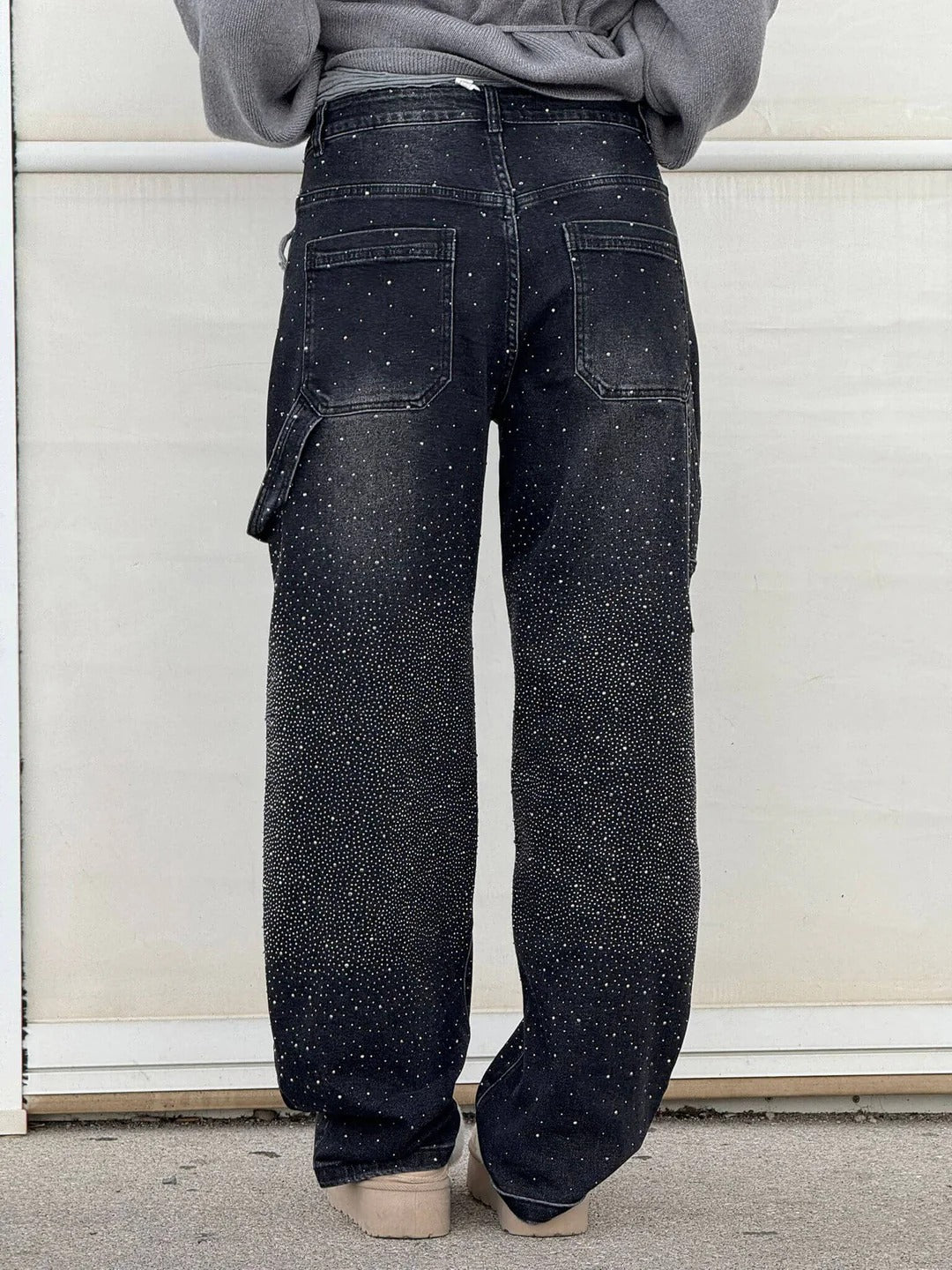Sparkle Wide-Leg Cargo Jeans