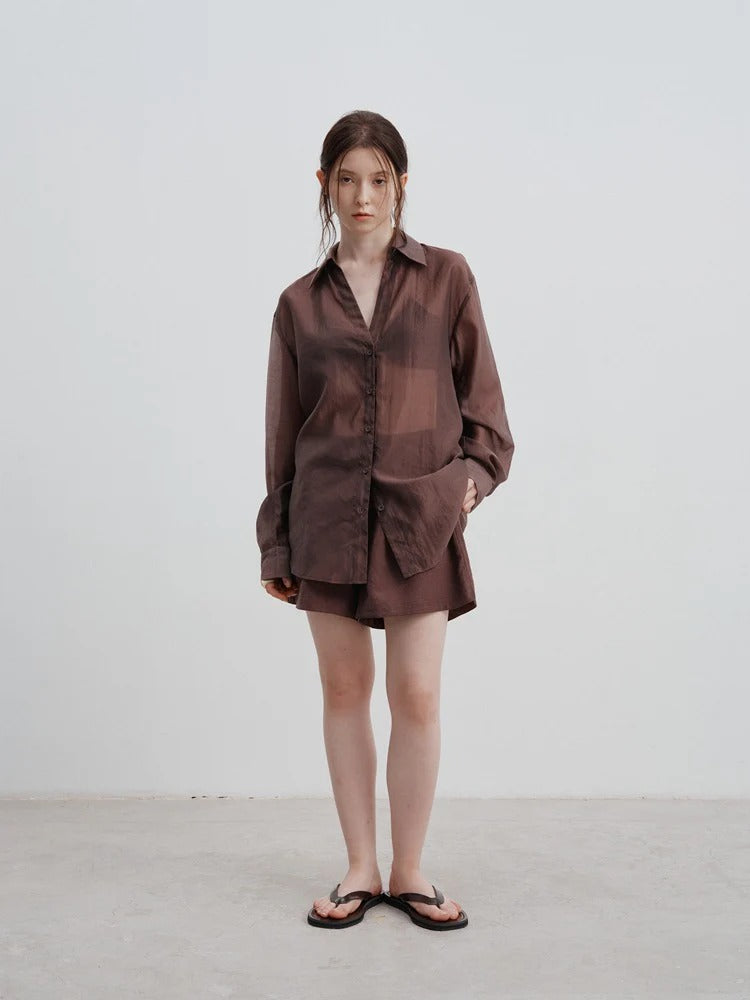 Minimal Satin Button-Up Blouse