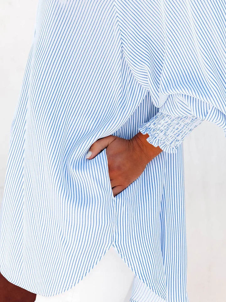 Blue Striped Oversized Shirt Blouse