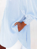 Blue Striped Oversized Shirt Blouse