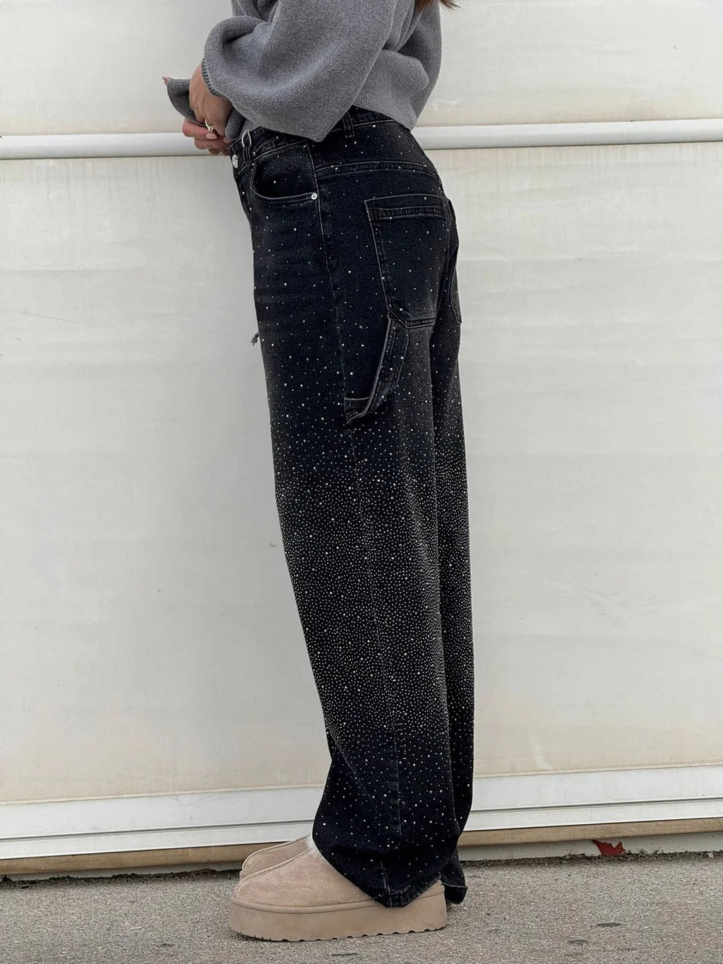 Sparkle Wide-Leg Cargo Jeans