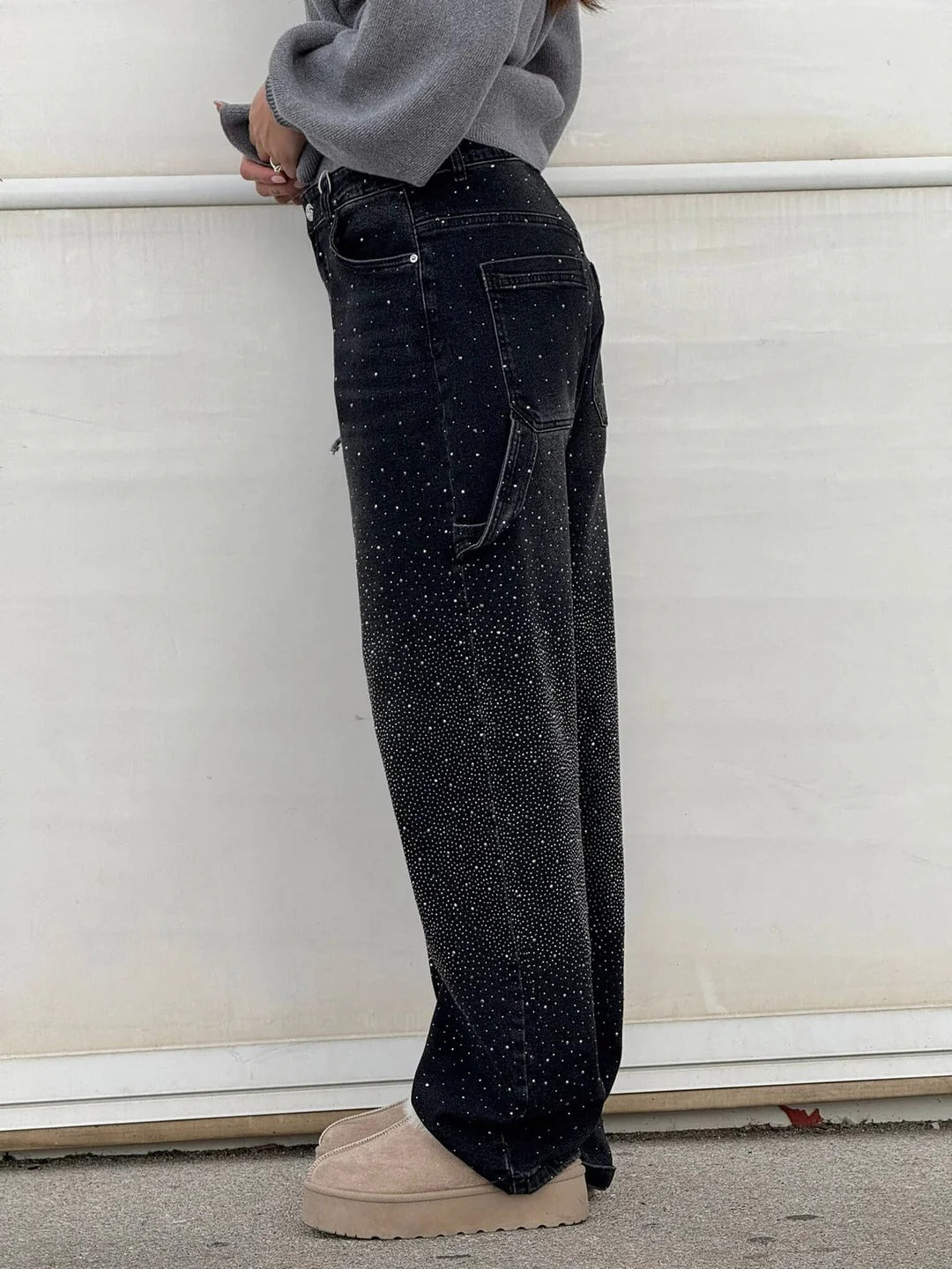 Sparkle Wide-Leg Cargo Jeans