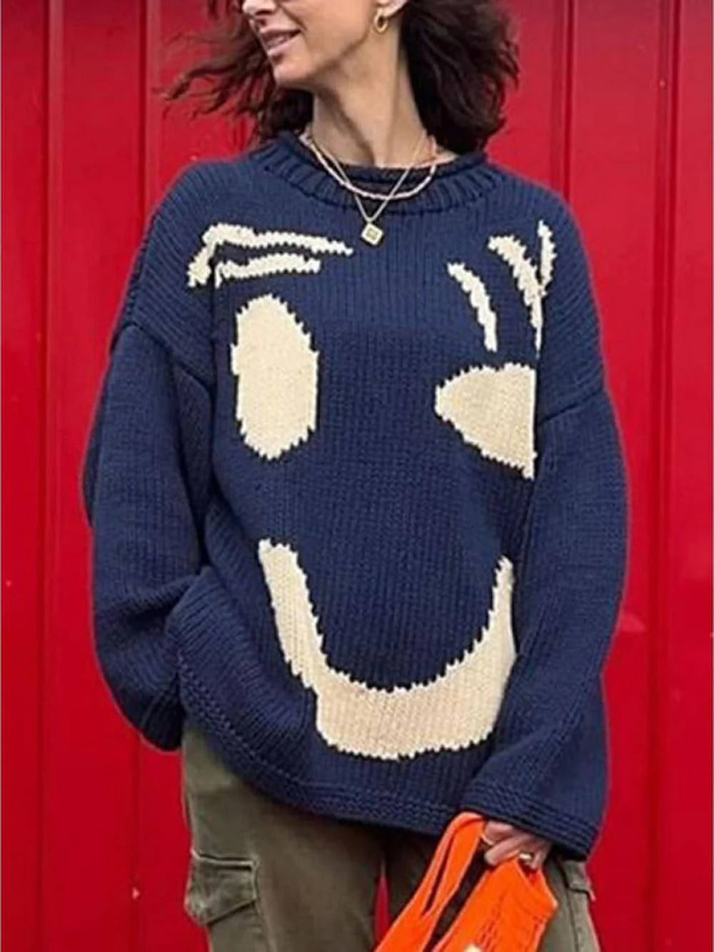 Smiley Face Oversized Knit Sweater