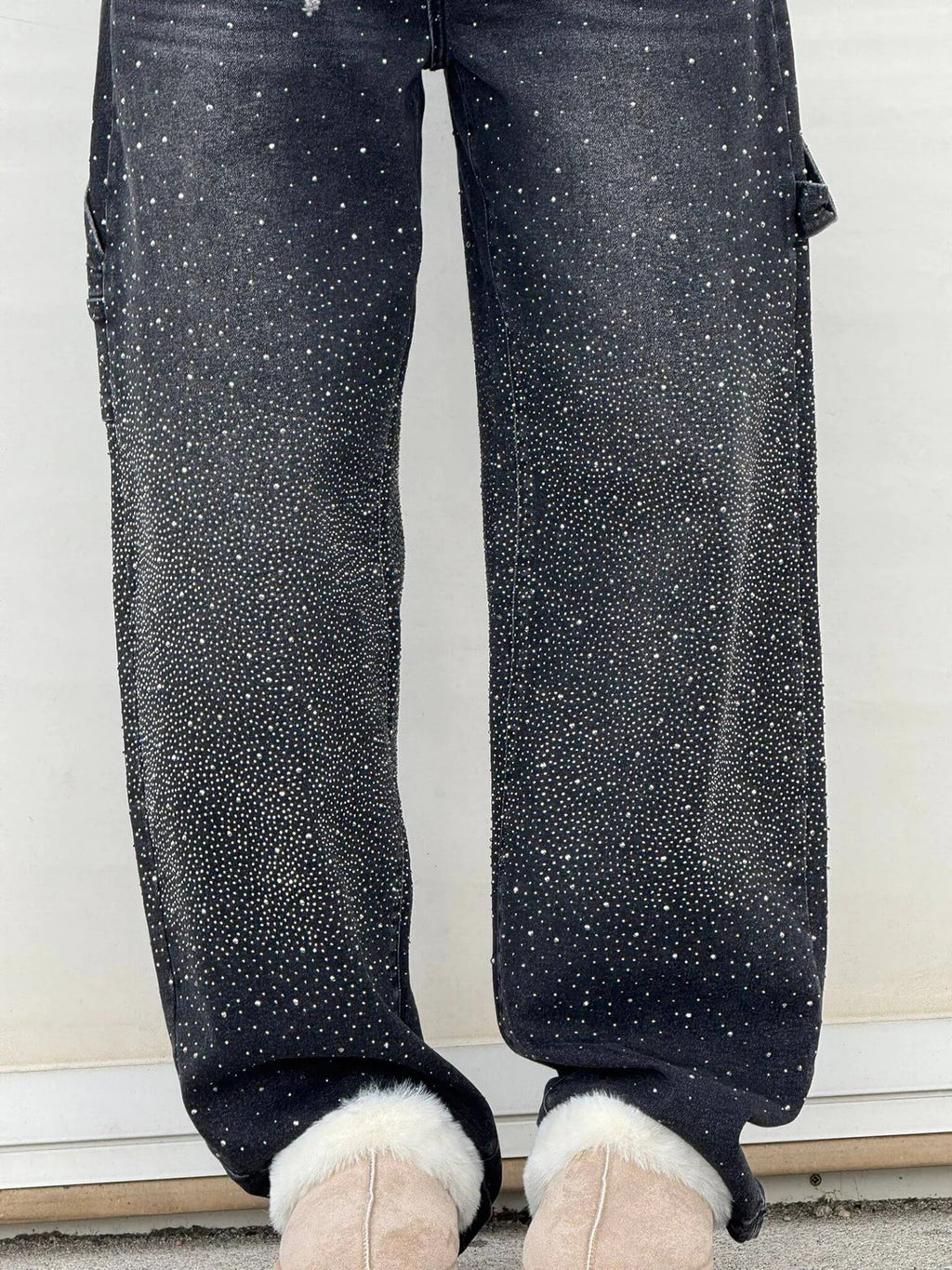 Sparkle Wide-Leg Cargo Jeans