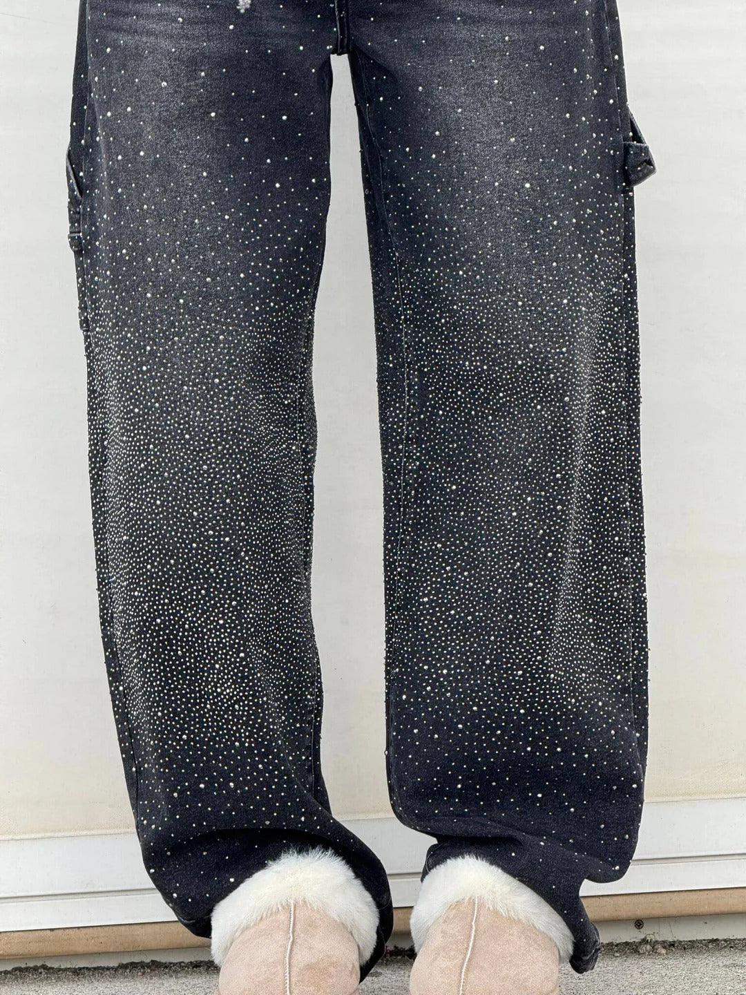 Sparkle Wide-Leg Cargo Jeans