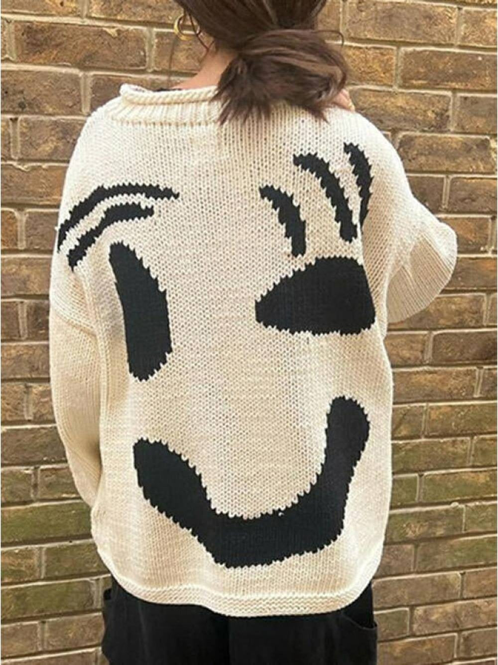 Smiley Face Oversized Knit Sweater