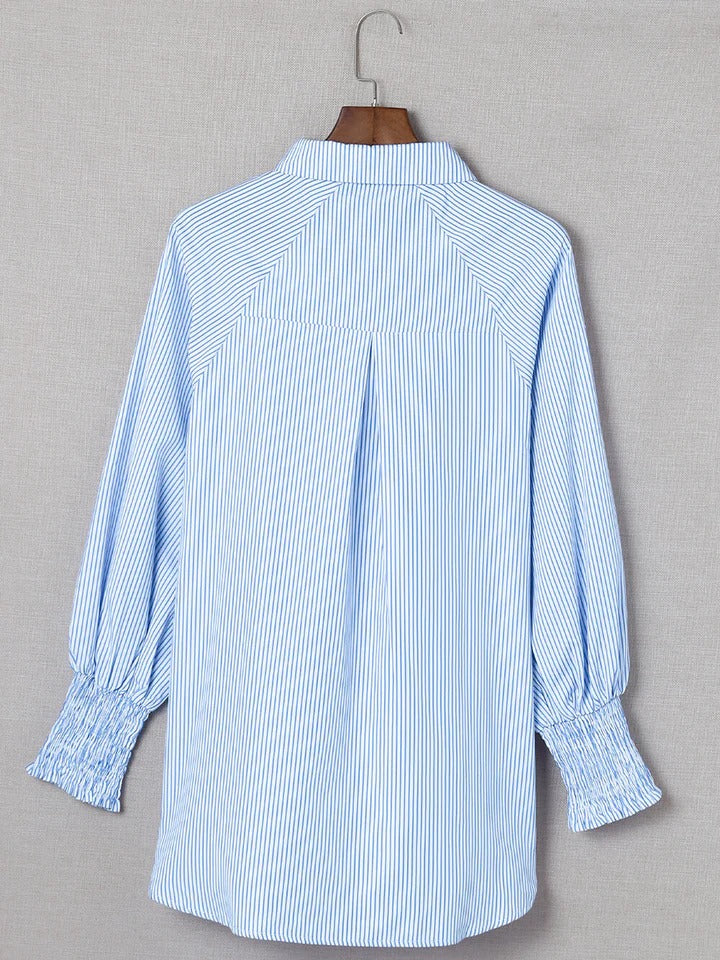 Blue Striped Oversized Shirt Blouse