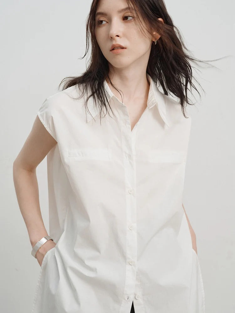 Sleeveless Relaxed Button-Up Blouse