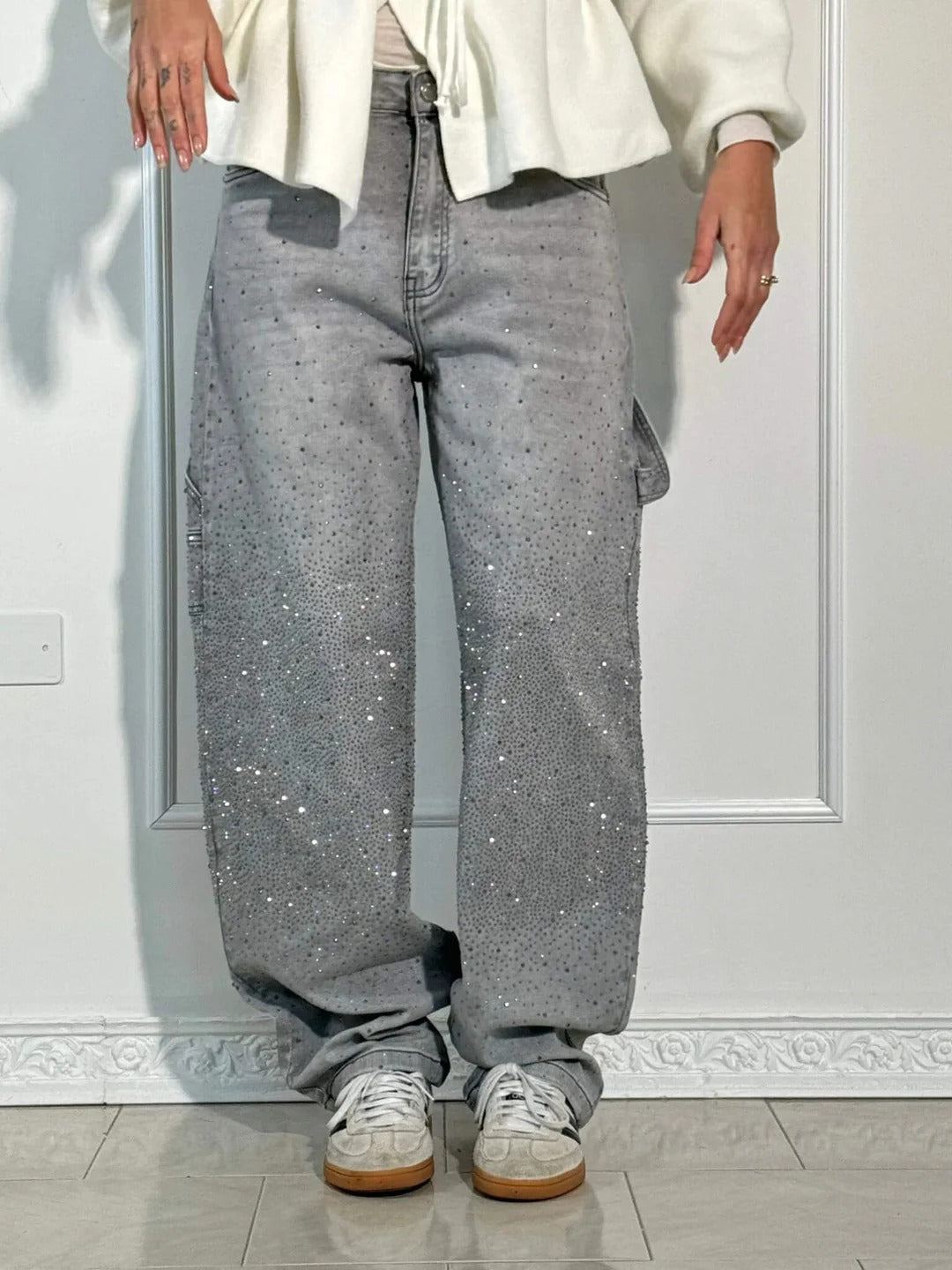 Sparkle Wide-Leg Cargo Jeans