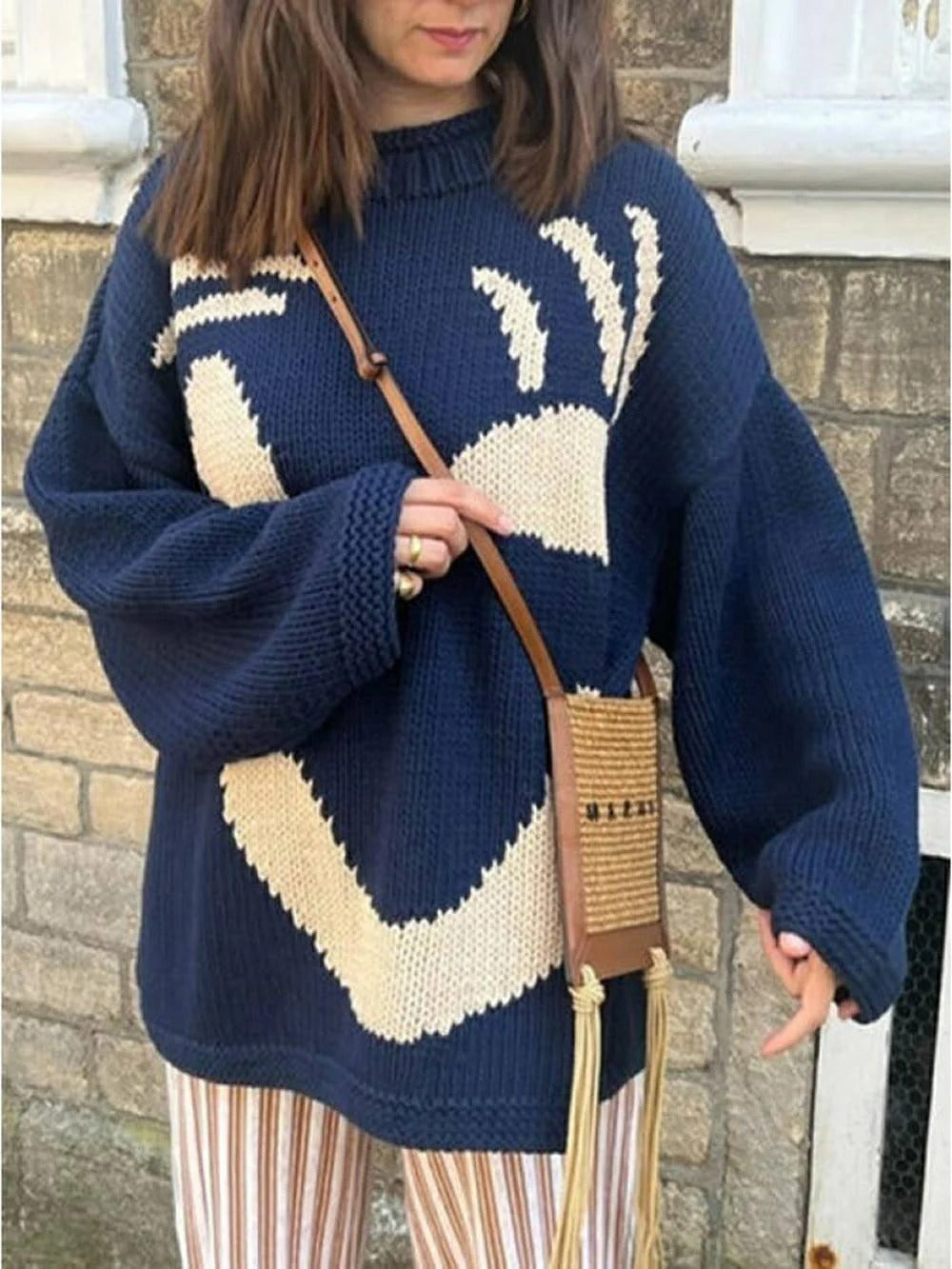 Smiley Face Oversized Knit Sweater