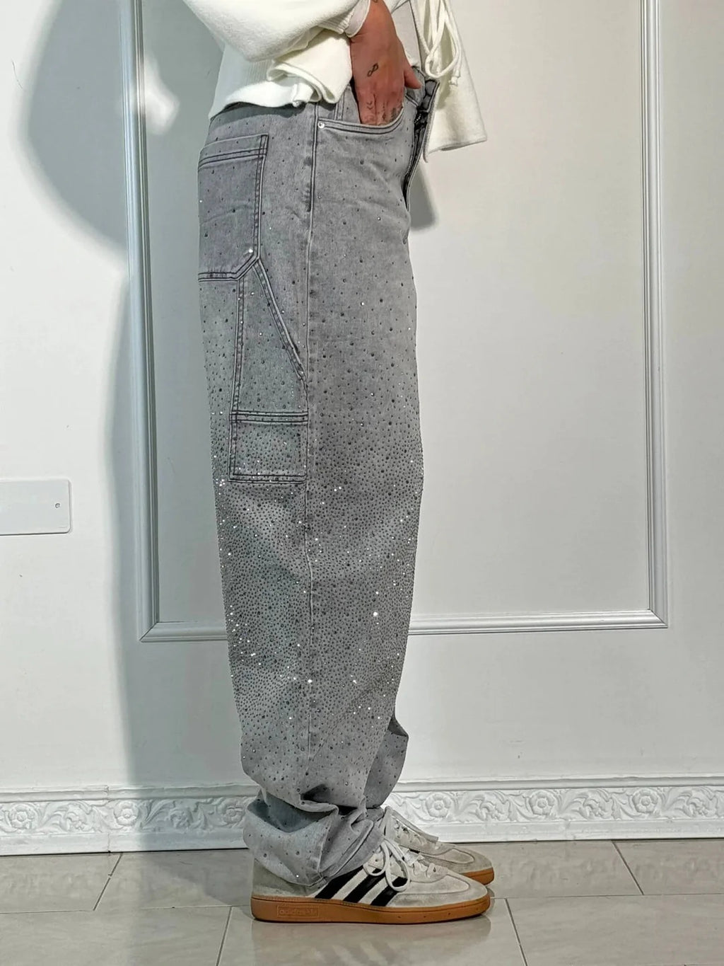 Sparkle Wide-Leg Cargo Jeans