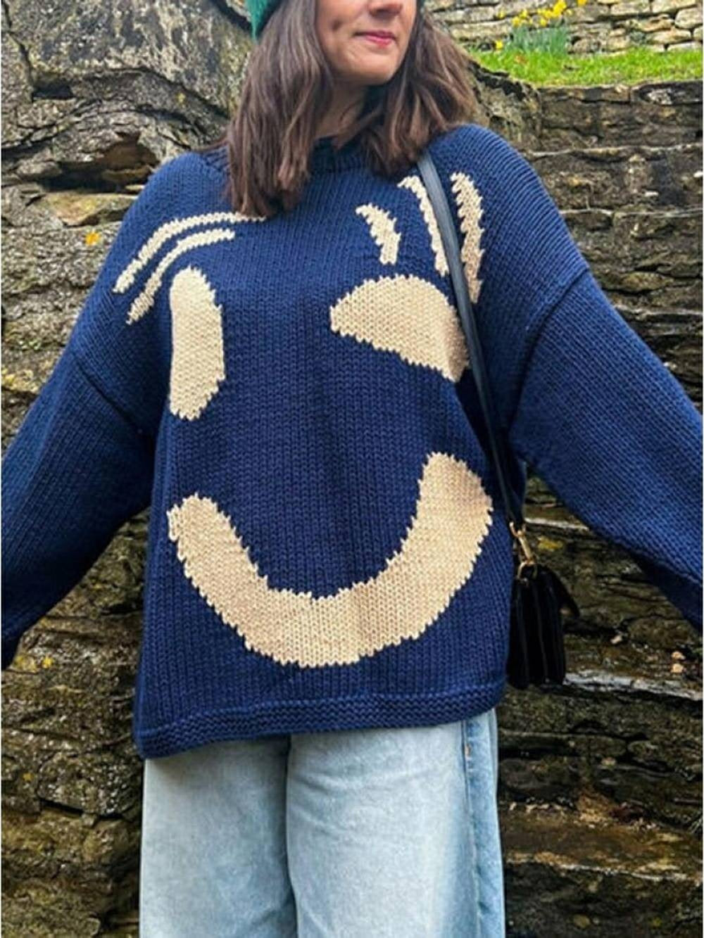 Smiley Face Oversized Knit Sweater