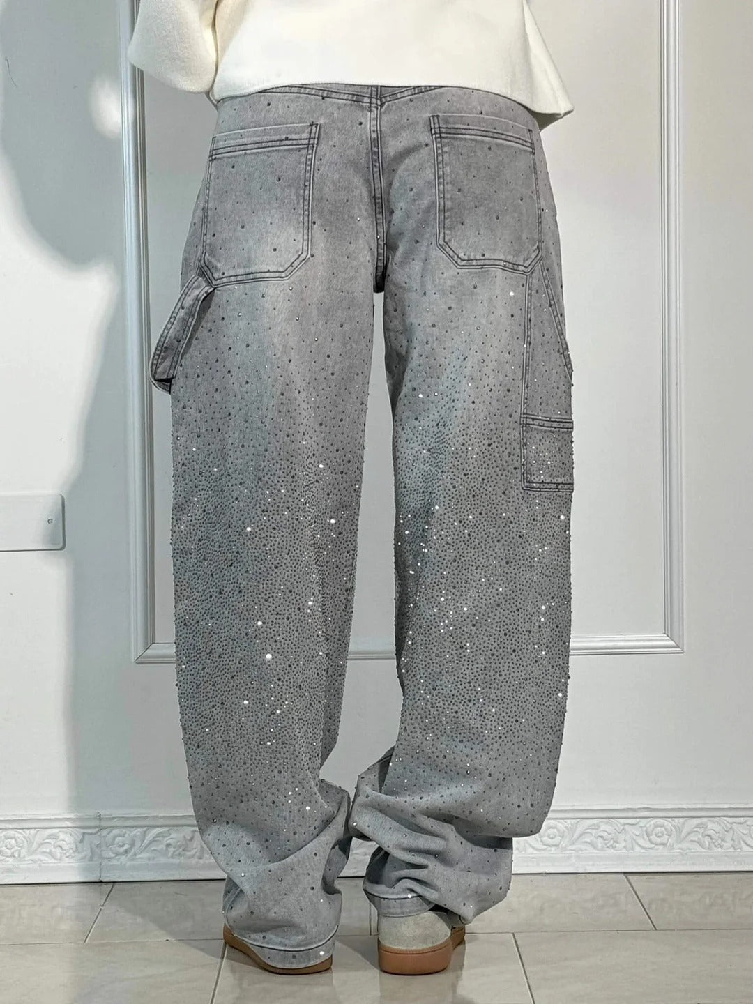 Sparkle Wide-Leg Cargo Jeans