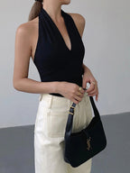 V-Neck Halter Open Back Tank Top
