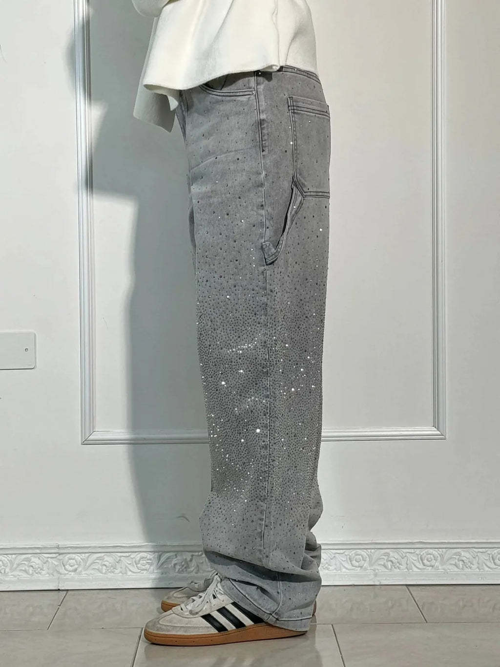 Sparkle Wide-Leg Cargo Jeans