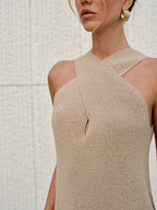 Halter Cross-Over Collar Tank Top