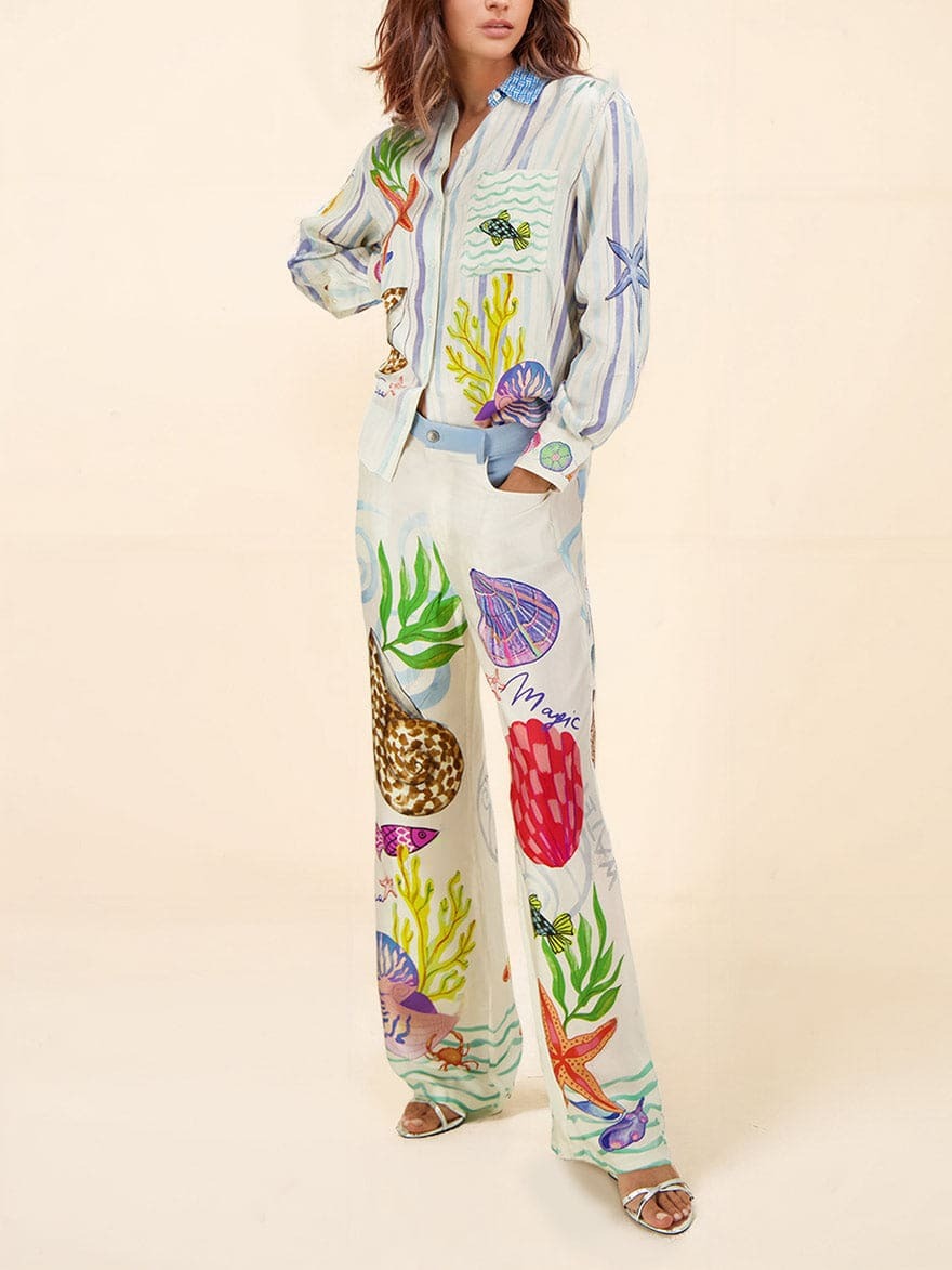 Women’s Coastal Art Wide-Leg Pants Set