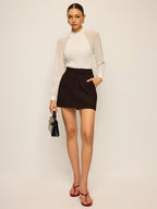 Sheer-Sleeved Cotton Knit Top