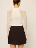 Sheer-Sleeved Cotton Knit Top