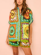 Golden Bloom Resort Shorts Set