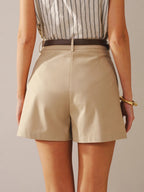 High-Waisted Pleated Linen Blend Shorts